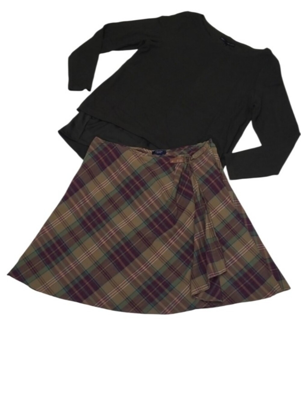 Chaps Plaid Print A-Line Skate Swing Circle Wrap Skirt On Knee Length Buffalo